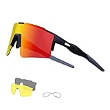 DUDUKING Sportbrille Fahrradbrille Sonnenbrille für Herren und Damen mit 3 Wechselobjektiven TR90 UV400 Schutz Windschutz Radsportbrille für Outdooraktivitäten Autofahren Fischen Laufen Wandern