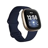 Fitbit Versa 3 - Gesundheits- & Fitness-Smartwatch mit 6-monatiger Premium-Mitgliedschaft, GPS, Tagesform-Index und bis zu 6+ Tage Akku, Nachtblau / Softgold, Einheitsgröße