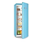 Klarstein Irene XL - Vollraumkühlschrank, Retro Kühlschrank, Kompressionskühlschrank, 242 L Volumen, Energieeffizienzklasse A+, stufenlos regulierbar, 10°C Kühlleistung, 4 Regale, blau