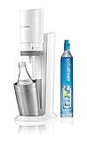 SodaStream Wassersprudler-Set Crystal - mit dem Glaskareffen Sprudler macht ohne schleppen aus Leitungswasser prickelndes Sprudelwasser (1x CO2-Zylinder 60L und 1x 0,6L Glaskaraffe), Premium-weiß