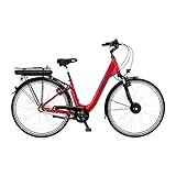 Fischer E-Bike City, CITA 1.0 Elektrofahrrad für Damen und Herren, RH 44 cm, Frontmotor 32 Nm, 36 V Akku, Rot glänzend, 28 Zoll