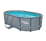 Summer Waves Pool Aufstellpool Active Frame oval 300 x 200 x 84 cm mit Skimmer Set - Schwimmbad Gartenpool - Grau mit Filterpumpe SFX33