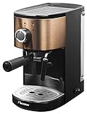 Bestron Espressomaschine für 2 Tassen, mit schwenkbarer Dampfdüse, 15 bar, 1450 Watt, Farbe: Kupfer