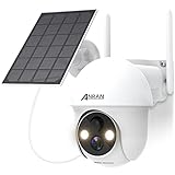 ANRAN Überwachungskamera Akku Außen WLAN 360 Grad Schwenkbare Dome Kamera mit Solarpanel, PIR Bewegungserkennung mit Flutlicht und Alarm, Nachtsicht, 2-Wege-Audio, Nachtsicht, 2,4GHz WLAN, Q01 Weiß