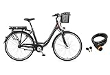 TELEFUNKEN E-Bike 28 Zoll Elektrofahrrad Alu mit 7-Gang Shimano Nabenschaltung, Pedelec Citybike mit Fahrradkorb, 250W, 36V Lithium-Ionen-Akku, RC657 Multitalent anthrazit + ‎Sekura Fahrradschloss