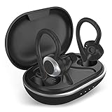 COMISO Bluetooth Kopfhörer Sport, IPX7 Wasserdicht In Ear Kopfhörer Kabellos Bluetooth 5.0, Stereo Tiefbass, Lautstärkeregler Ohrhörer mit HD Mikrofon für Laufen Joggen Radfahren Gaming Arbeit Schwarz
