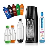 SodaStream Easy Wassersprudler-Set Vorteilspack PEPSI mit CO2- Zylinder, 2x 1 L PET-Flasche, 2x 0.5 L PET-Flasche, 5x Pepsi Sirupproben, schwarz