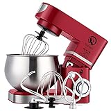 Küchenmaschine 3 in 1 - 1000W Teigknetmaschine mit 6L Edelstahl Rührschüssel - Küchenmaschine mit Mixer und Spritzschutz - Rührmaschine Küche mit Planetarischen Rührsystem (Rot)
