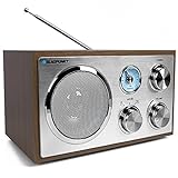 Blaupunkt RXN 180, Küchenradio Retro mit Bluetooth, einfaches Radio mit UKW/FM und Aux In, Retroradio mit Antenne, Büro-Radio, Analog Tuner, Kofferradio, Holzgehäuse, eingebauter Lautsprecher, Holz