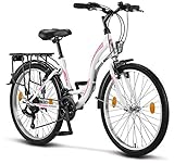 Licorne Bike Stella Premium City Bike in 24 Zoll - Fahrrad für Mädchen, Jungen, Herren und Damen - 21 Gang-Schaltung - Hollandfahrrad - Weiss