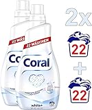 Coral Flüssigwaschmittel, für strahlendes Weiß White+ mit Faser-Schutz-Serum (2 x 22 WL)