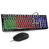 Mafiti Gaming Tastatur und Maus Set, Kabelgebundenes Tastatur-Maus-Set, LED Hintergrundbeleuchtung QWERTZ (DE-Layout), Regenbogen Farben Beleuchtetung Tastatur und Maus für Gaming und Büro