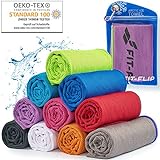 Cooling Towel für Sport & Fitness, Mikrofaser Handtuch/Kühltuch als kühlendes Handtuch für Laufen, Trekking, Reise & Yoga, Airflip Cooling Towel, Farbe: Violet- neon grüner Rand, Größe: 100x30cm