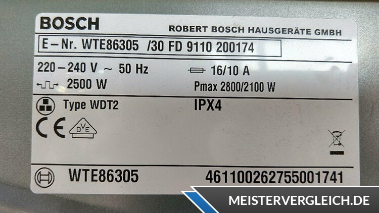 Bosch WTE 86305 Datenblatt