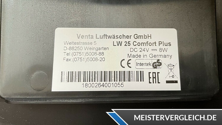 Venta Luftwäscher LW25 Comfort Plus Datenblatt