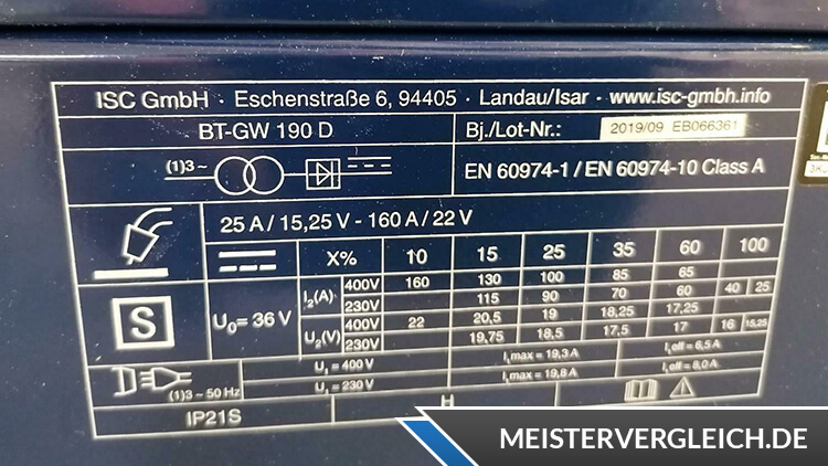 EINHELL BT-GW 190 D Schutzgas-Schweißgerät Datenblatt