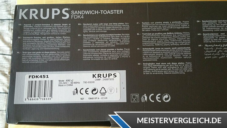 KRUPS Sandwichtoaster FDK451 Datenblatt