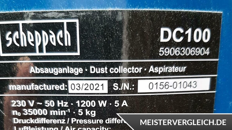 SCHEPPACH Absauganlage DC100 Datenblatt