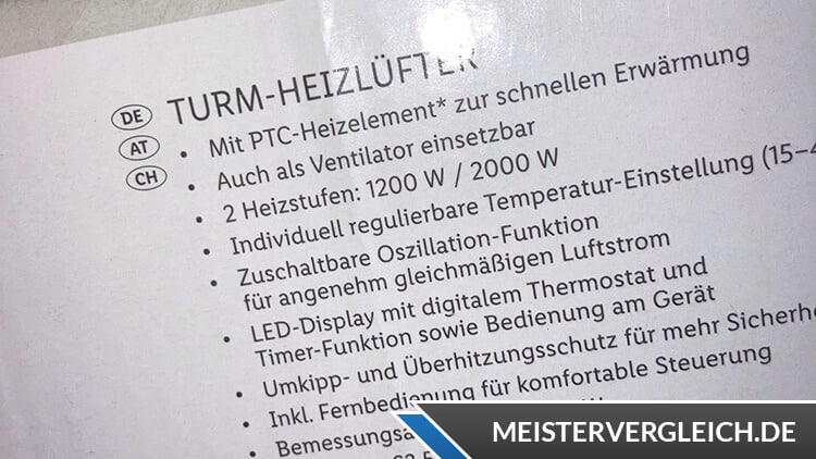 SILVERCREST Keramik-Turmheizlüfter STHL 2000 B2 Funktionen